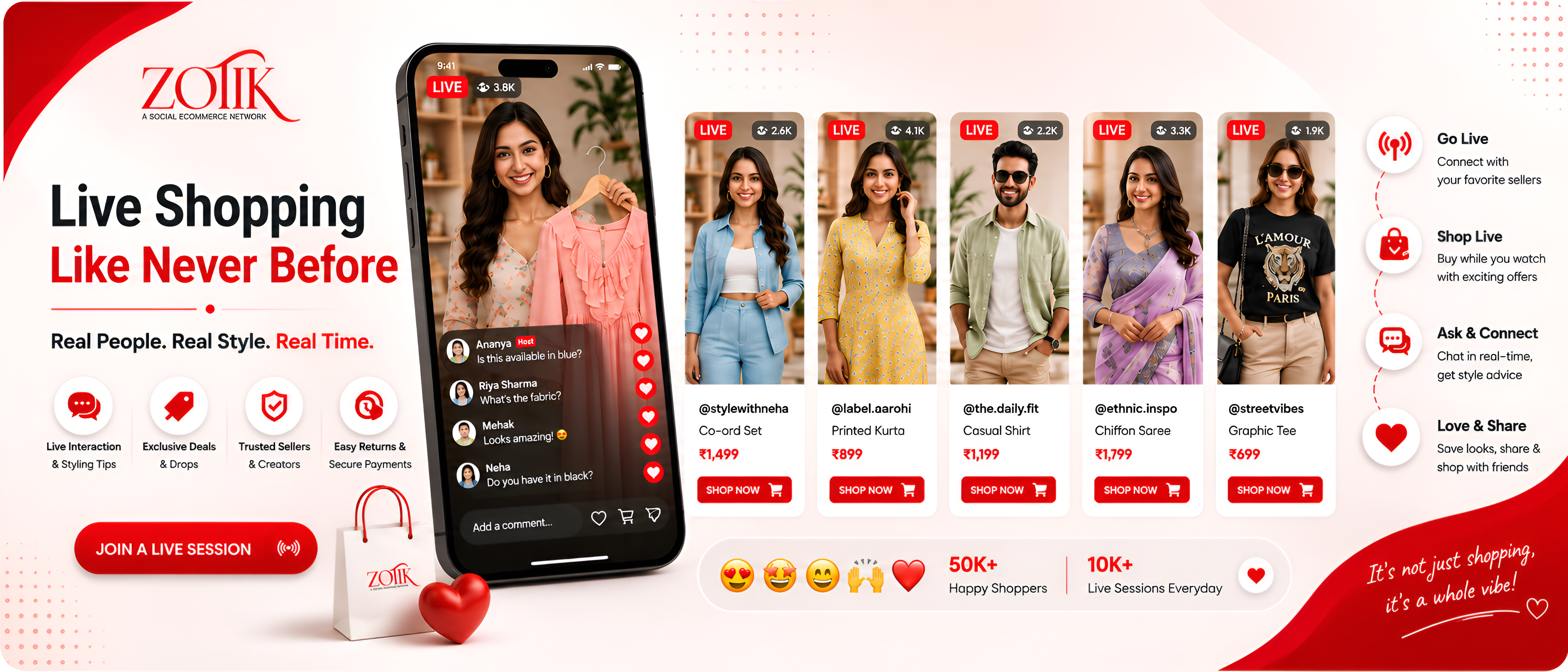 Zotik social fashion shopping with live deals and instant checkout